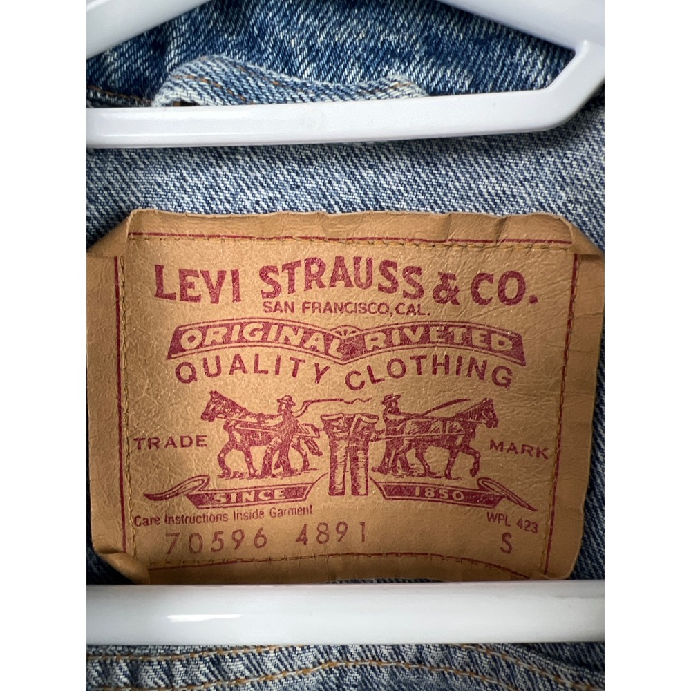 Levi's Denim Jacket Womens Small Blue Vintage 70596 Longline Drawstring Made USA - Picture 2 of 9